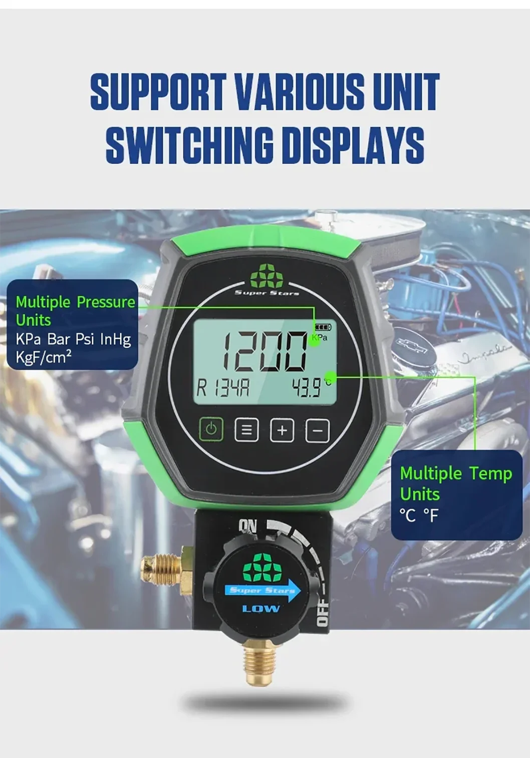 New Electronic Fluoride Gauge Digital Display Manifold Tester Refrigerant Vacuum