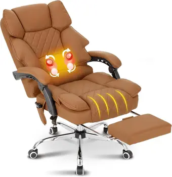 Kneading Massage Executive Office Chair with Heated,90-135° Reclining with Footrest,Ergonomic Desk Chair,Diamond-Stitched Cushio 1