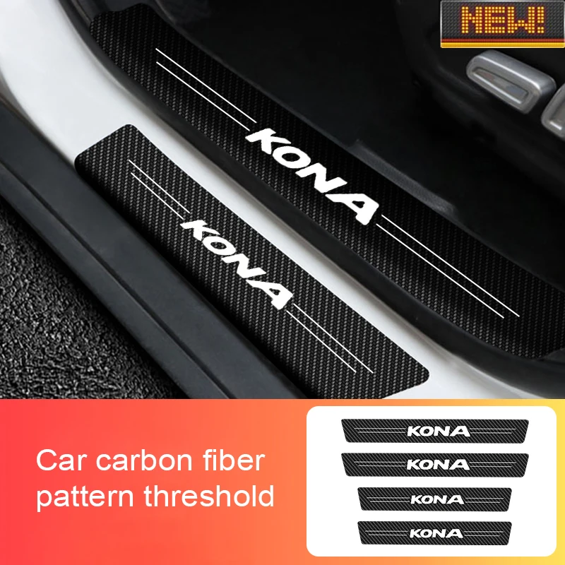 4 Pieces Car Door Threshold For Hyundai Kona Logo Stickers Scuff Plate