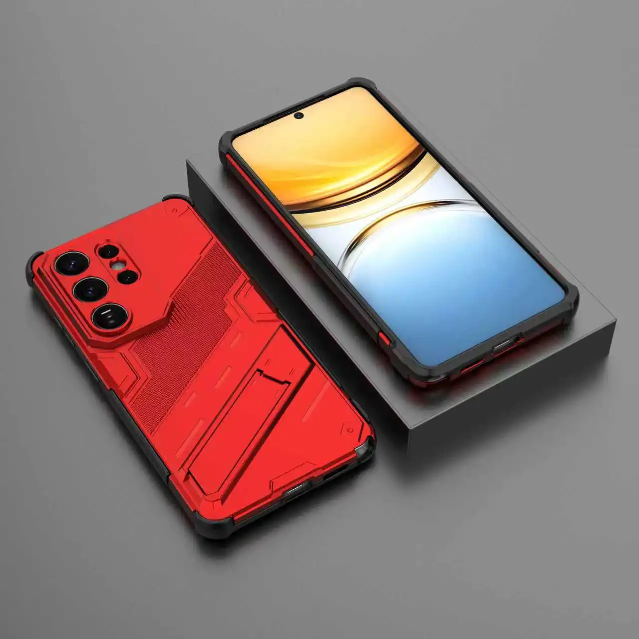 Armor Shockproof Phone Case with Holder and Lens Protection Cover