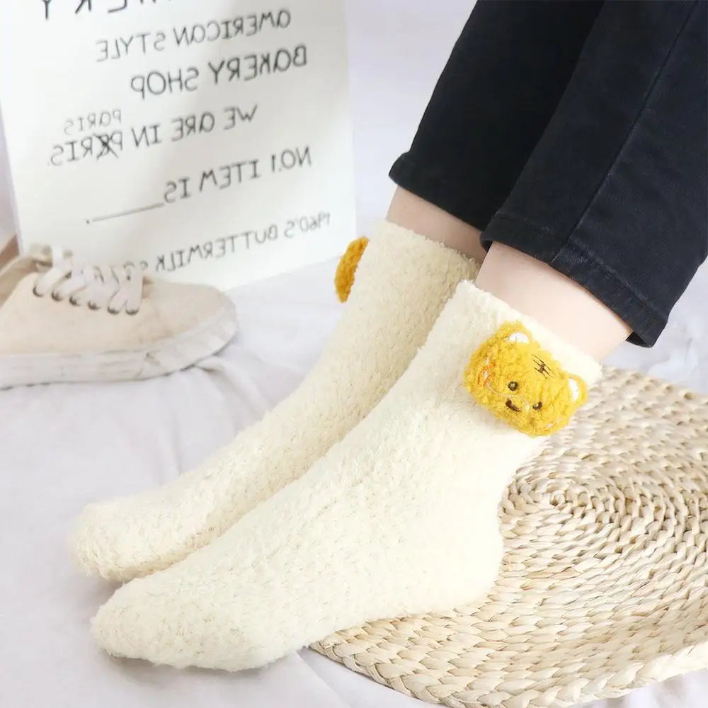 

Autumn Winter Coral Fleece Soft Socks 3D Cute Panda Frog Middle Tube Hosiery Bunny Bear Warm Floor Short Stocking for Children