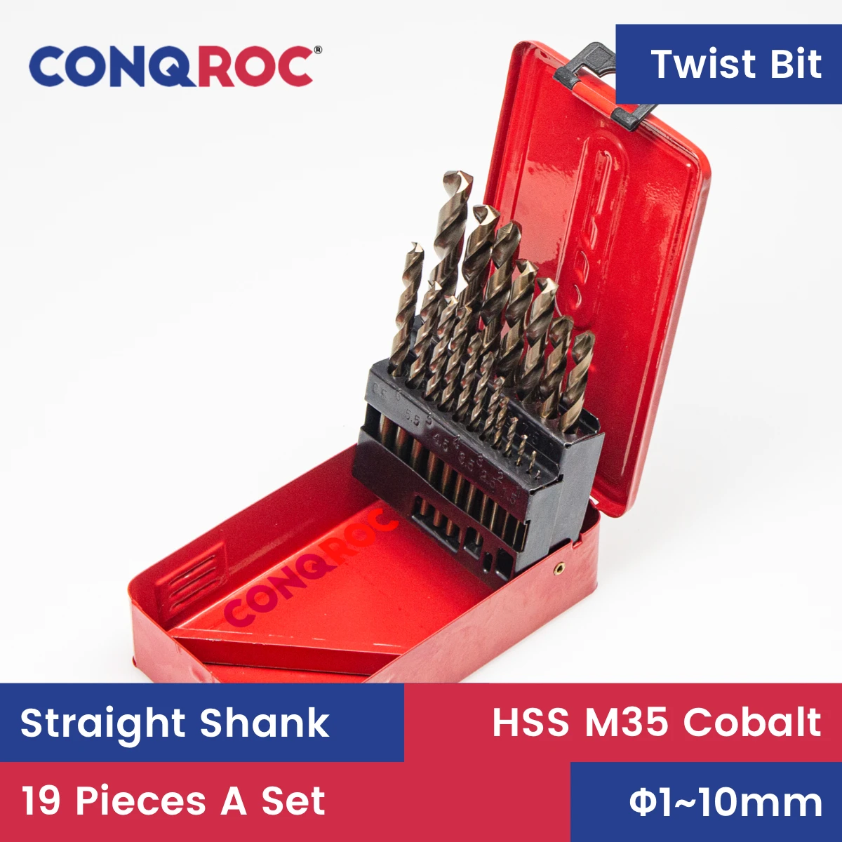 HSS M35 Cobalt Twist Drill Bits Set Straight Shank with Metal Case 19