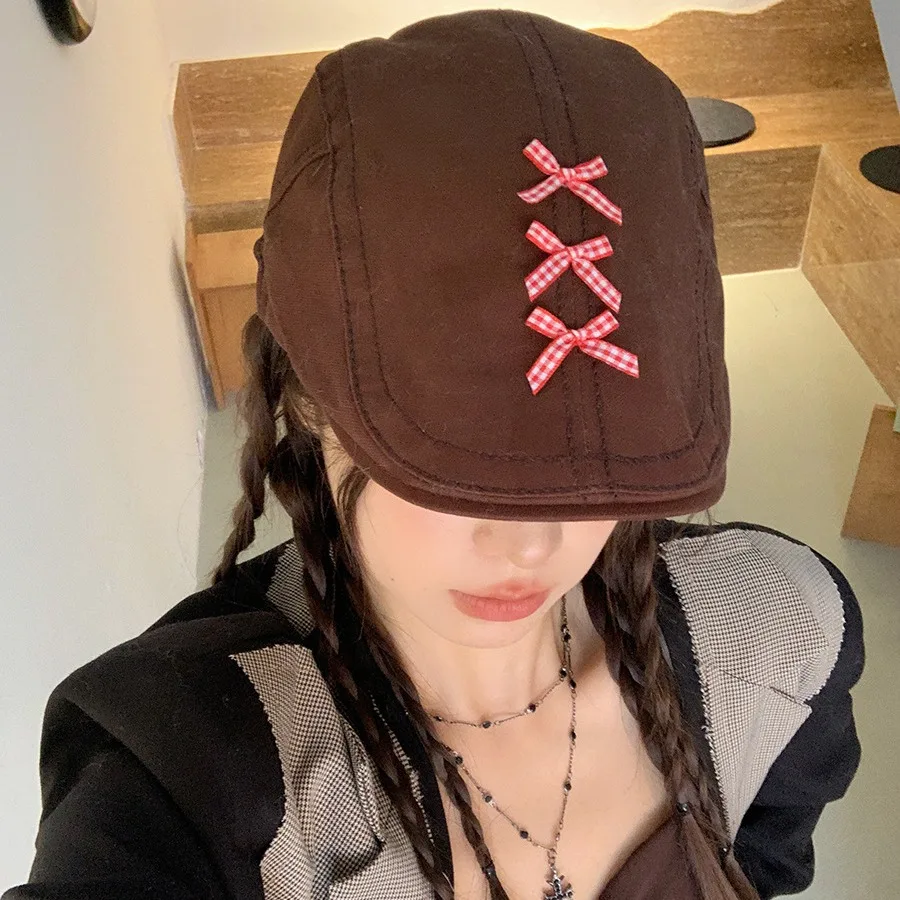 여성용 귀여운 안티 웨어 어드밴스 모자, 얼굴 보이는 작은 큰 머리 둘레, 올매치 오리 혀 화가 모자, 베레모