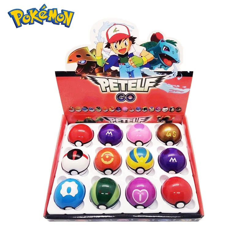 

12pcs/Box Pokemon Anime Poke Ball Doll Including Stickers Decorations Collectible Model Children'S Toys Christmas Birthday Gifts