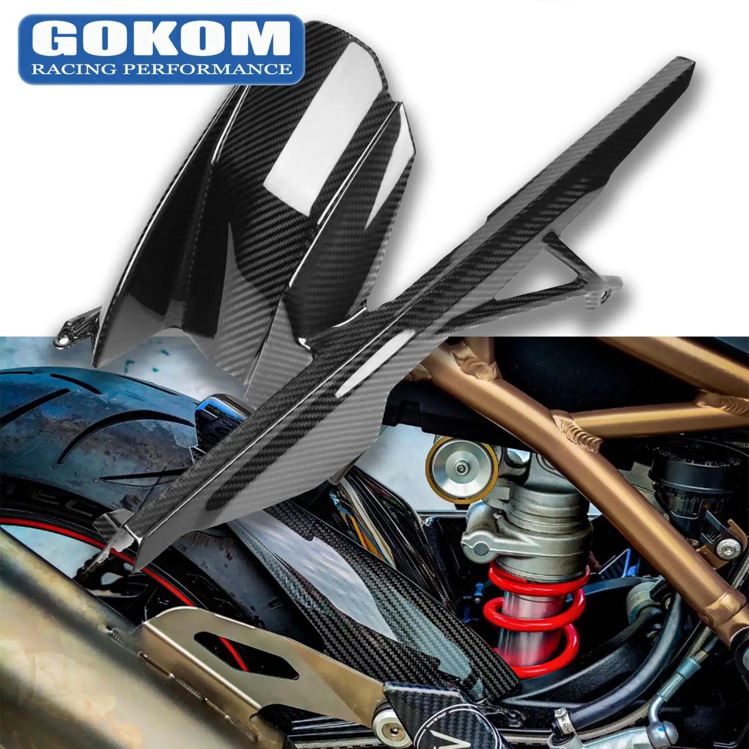 

Gokom Racing Motorcycle Parts Carbon Fiber Rear Hugger With Chain Guard For BMW S1000RR / M1000RR 2019-2023