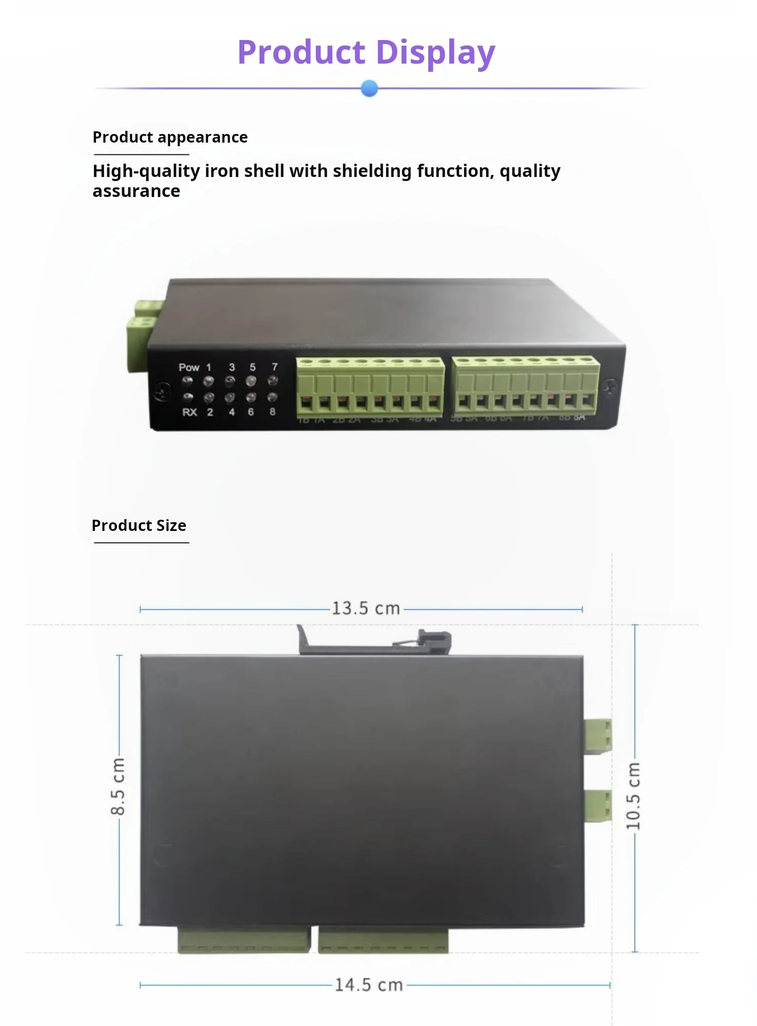 8 Port RS485 Hub 1-to-8-port Repeater Industrial Grade Splitter Din-rail Sharer