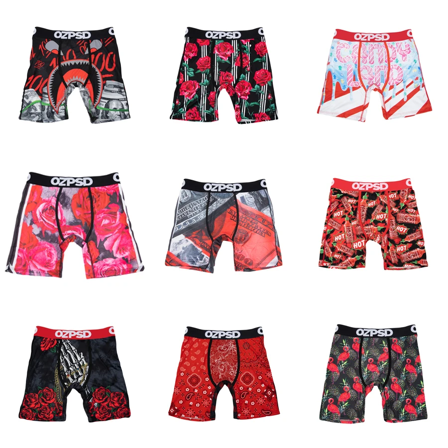 OZPSD 심리스 섹시 남성 복서 팬티, 남성용 란제리, 언더팬츠 복서 반바지, 플러스 사이즈 인쇄 