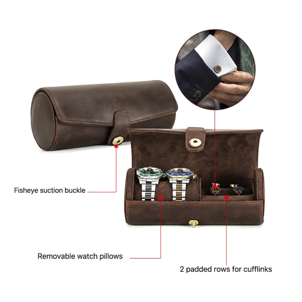 CONTACT'S FAMILY Men Leather Case for Watch Ring Cufflink Outdoor