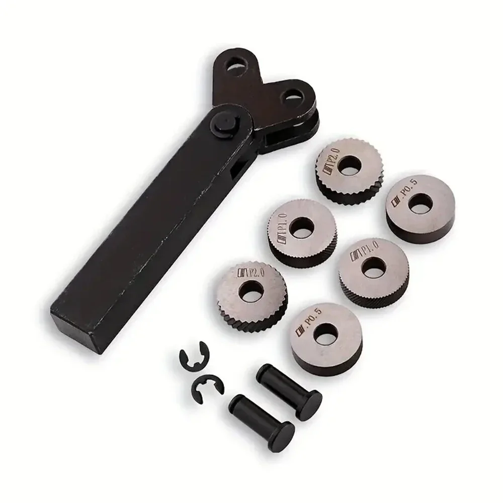 Knurling tool set 7PCS 0.5/1/2mm diagonal dual wheel linear knurl steel lathe cutter wheel holder hob