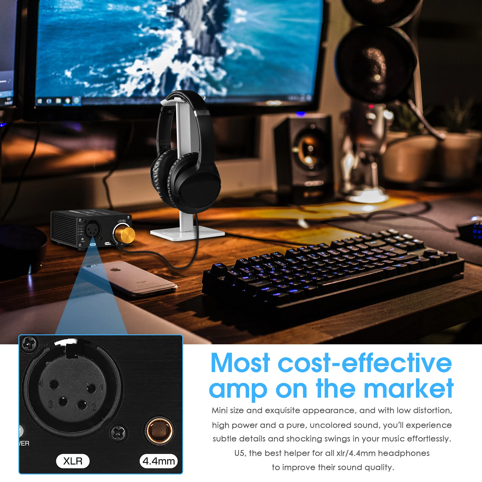 Amplificador de Fone de Ouvido Equilibrado para Xlr Fones de Ouvido Nobsound Mini Totalmente 4.4mm Desktop Estéreo Grande Potência Saída Amp u5 - - Image 5