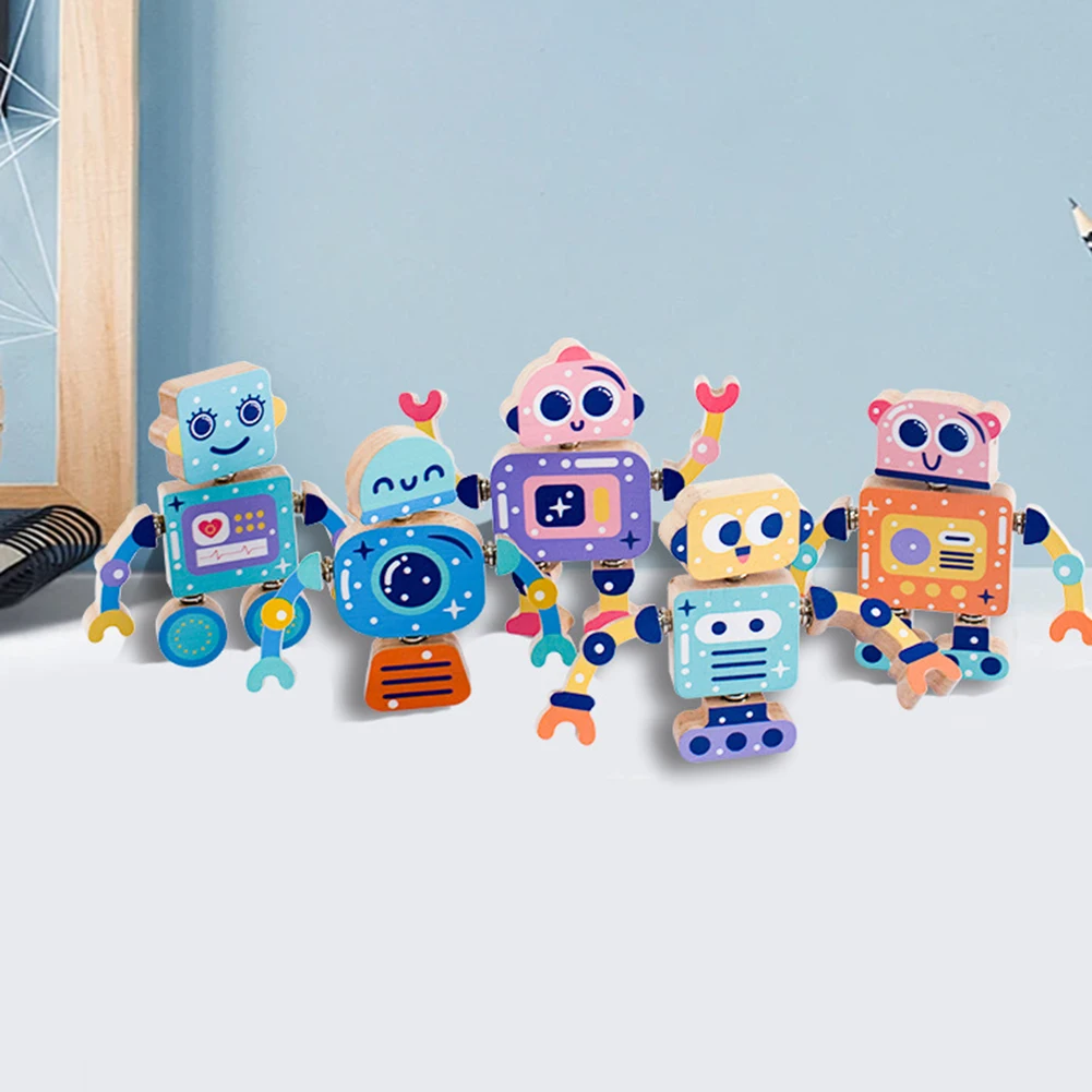 Wooden Robot Building Blocks Montessori Toys Educational Learning Toys Gift for 3 4 5 6 Years Toddlers Kids