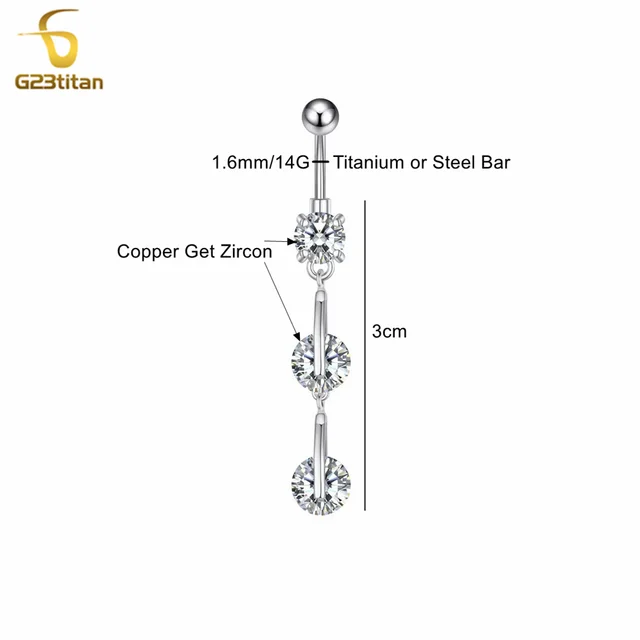 Piercing Ombelico In Titano 14G - Curved Barbell Con Pietre, 10/12/14/16mm, Nickel Free - Foto 13