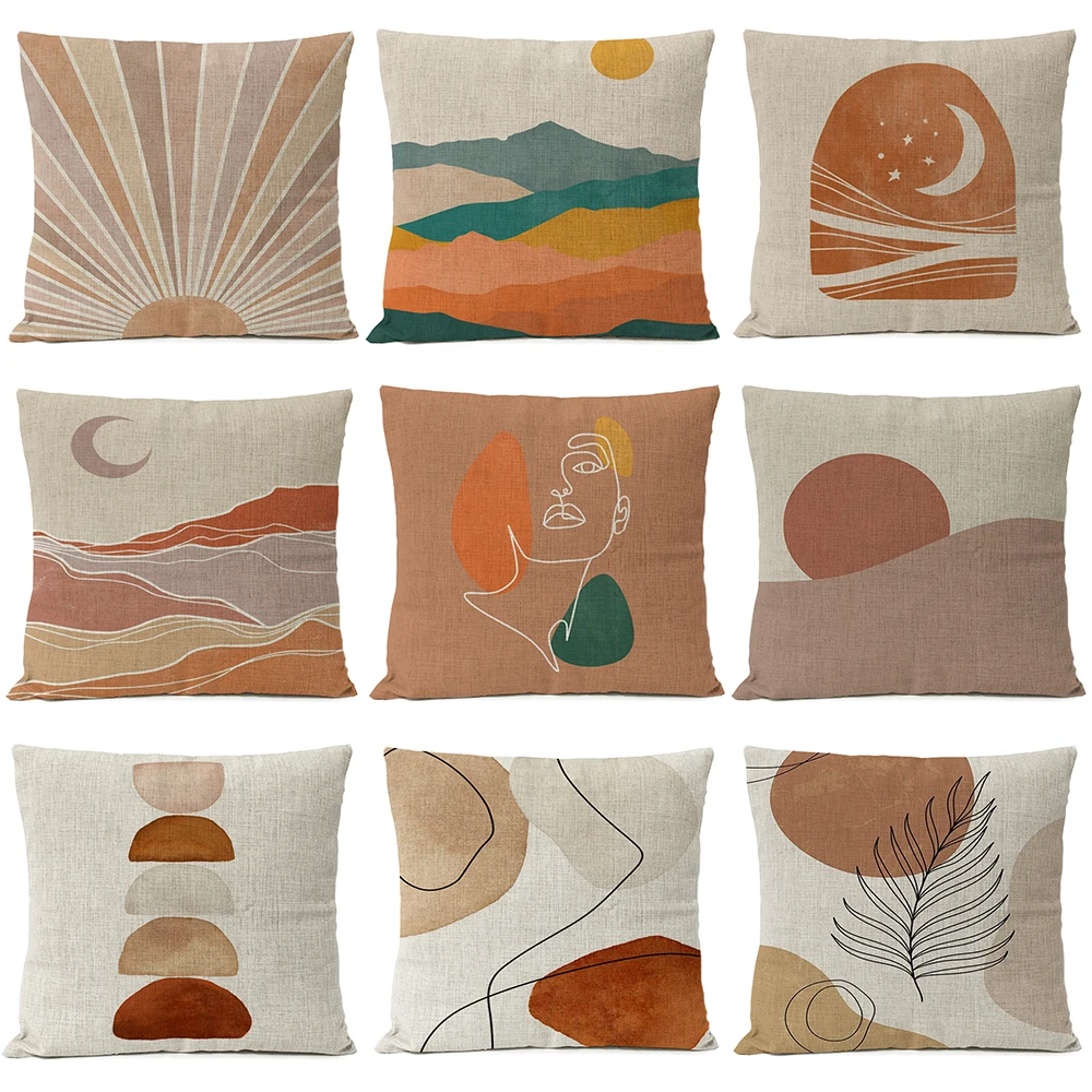 Geometric Boho Bohemia Pillow Sun And Moon Landscape Cushion Leaves Throw Linen Pillowcase Home Decorative Decor Sofa Cushions 1
