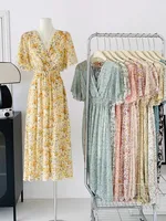 2026 Summer Women Ruffled Short-sleeved Chiffon Dress V-neck High Waist Floral Print Beach Midi Dresses Backless Sexy Vestidos - Image 3