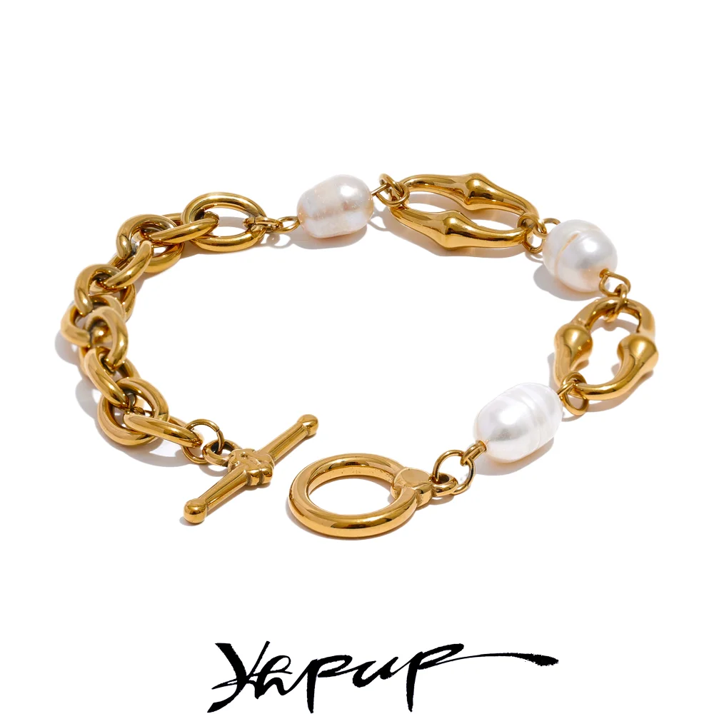 Yhpup Stainless Steel Pearl Bracelet for Women