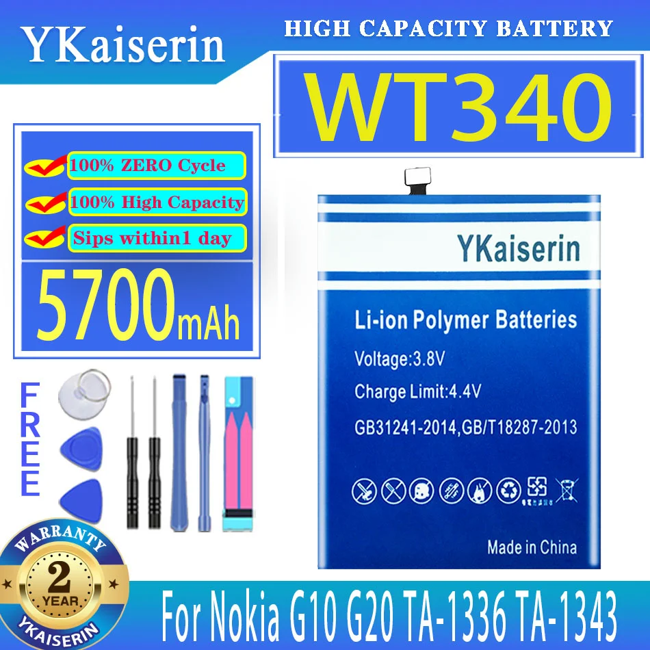 

Аккумуляторная батарея ykaisin WT340 5700 мАч для Nokia G10 G20 TA-1336 TA-1343 TA-1347 TA-1372 TA-1365