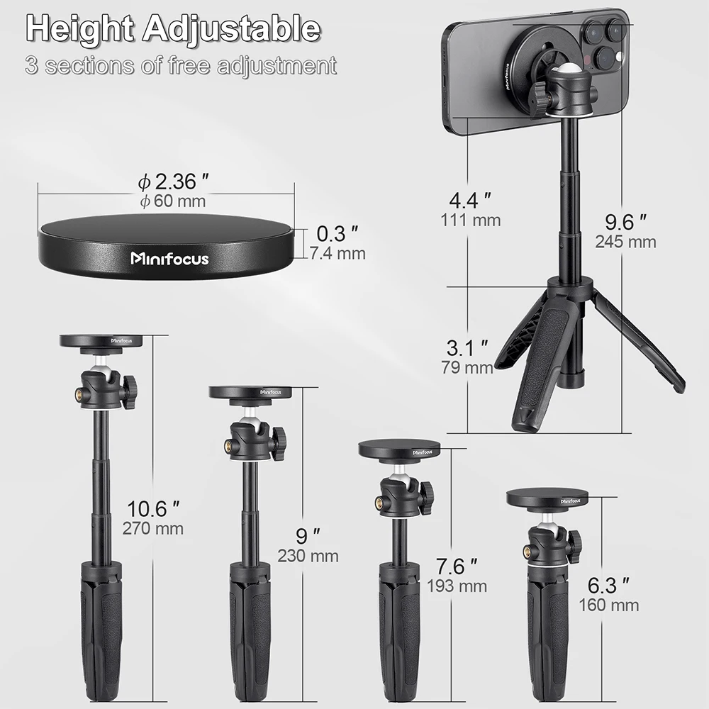 Smartphone Tripod Magnetic Mini Extendable Selfie Stick 360&deg; Ball Head Tripod Stand Handle Grip For iPhone 14 13 12