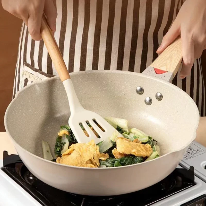 3PCS Set of Kitchen Utensils Wooden Handle Silicone Cooking Utensils Non Stick Shovel Cooking Rice Scoop Baking Tools silicone spatula silicone kitchen utensils silicone cooking spoon cooking scoop