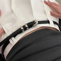 Ceintures à la mode pour femmes, noires, simples et fines, en PU, pour pantalons, jupes, polyvalentes, décontractées pour étudiants 2