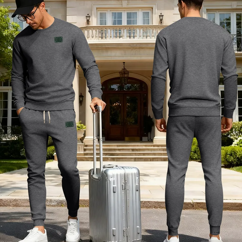 2025 herbst Winter Männer Strickwaren Set Rundhals Pullover Hosen Zwei Stück Outfit Lässige Sportswear Streetwear Fashion – Detail 6