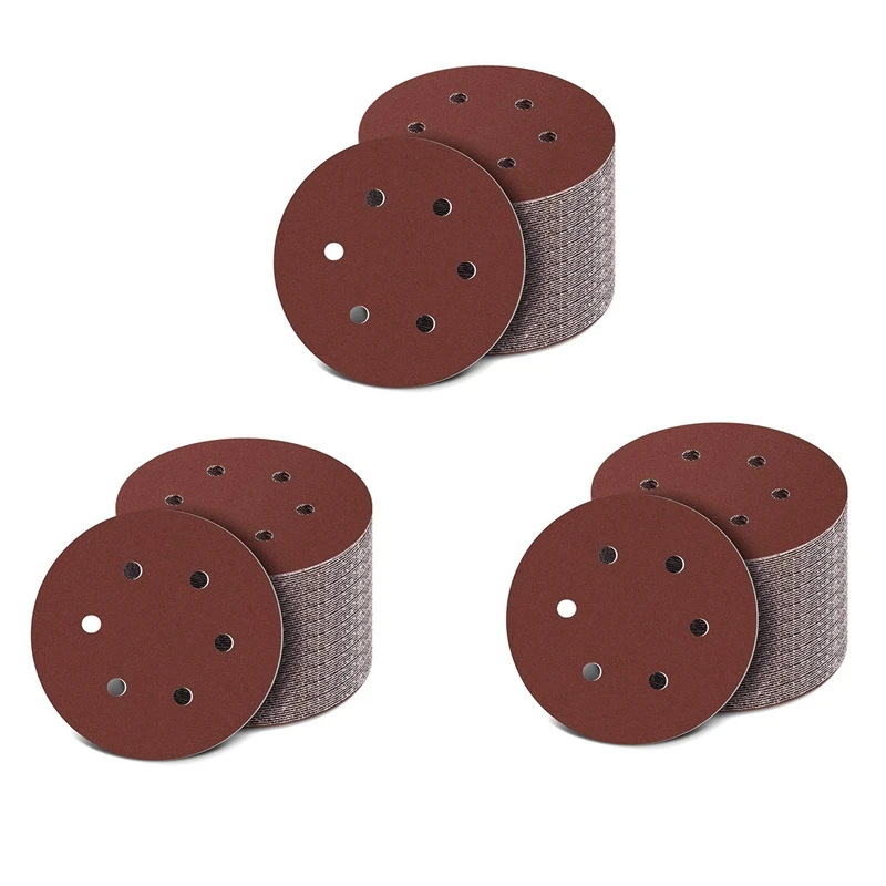 

150Mm Sanding Disc, 6 Inch Hook And Loop Sanding Pads, 300 Pcs Sandpaper Set Assorted Grits For Random Orbital Sander