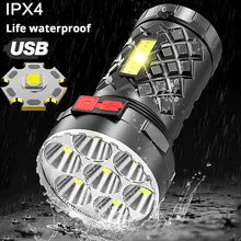 

Super Bright Flashlight Ultra Powerful Led Torch Light Rechargeable COB Side Light 4 Modes Outdoor Adventure 3 In 1 Flashlight