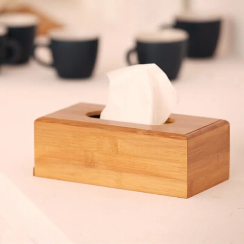 Bamboo Tissue Box Car Home Rectangle Shaped Tissue Container Towel Napkin Tissue For Home Office Desktop Organize tissue boxes 2