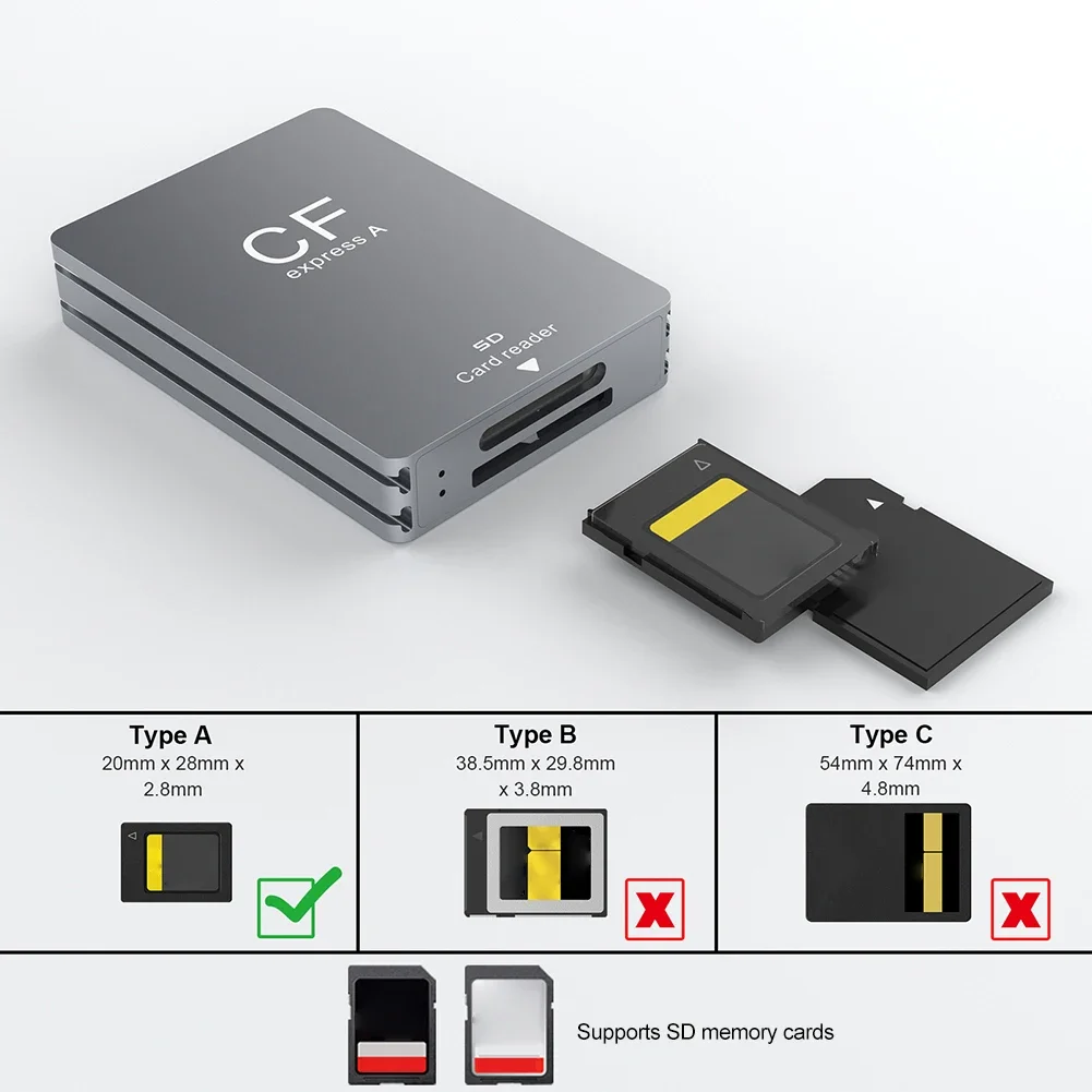 2 in 1 CFexpress A 타입 SD 카드 리더, USB 3.2 10Gbps 메모리 카드 리더, CF Express A 타입 어댑터, SLR용 듀얼 슬롯