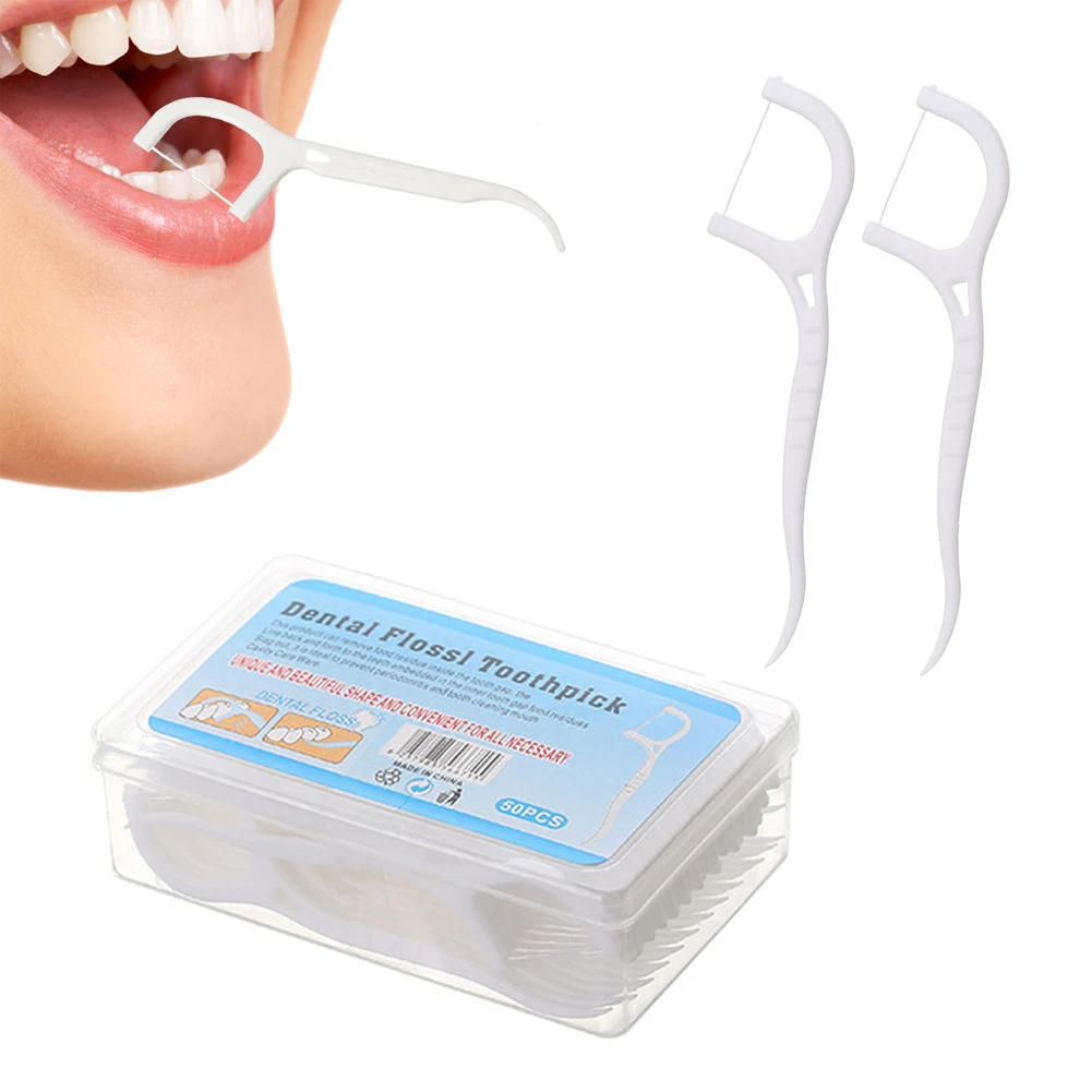 Disposable Dental Floss Oral Hygiene Pick Stick Flosser Teeth Stain Cleaning Toothpick Interdental Brush For Travel 50Pcs/box dental floss stick dental floss sticks dental cleaning tools