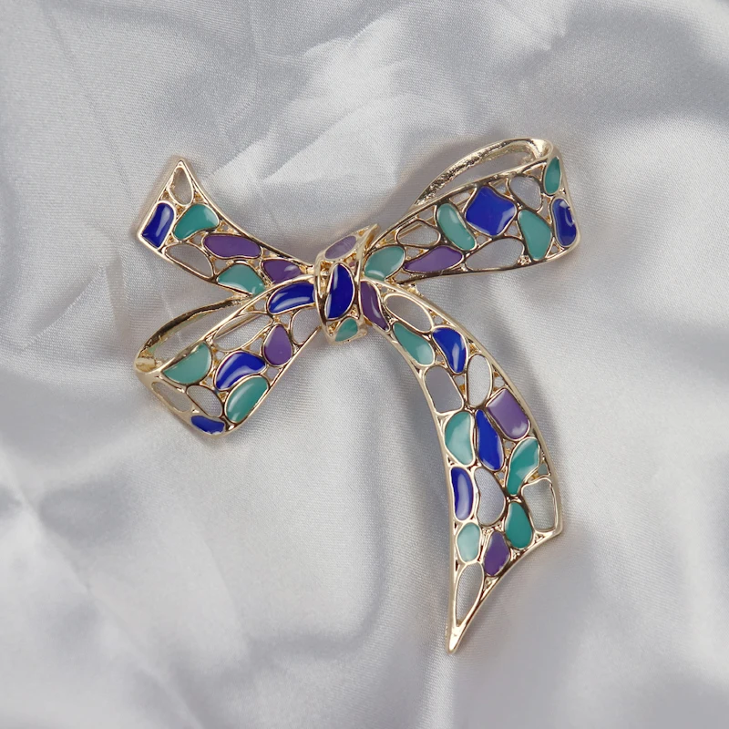Sliver Gold Color Rhinestone Bow Brooches for Women Large Bowknot Brooch  Pin Vintage Fashion Jewelry Winter Accessories