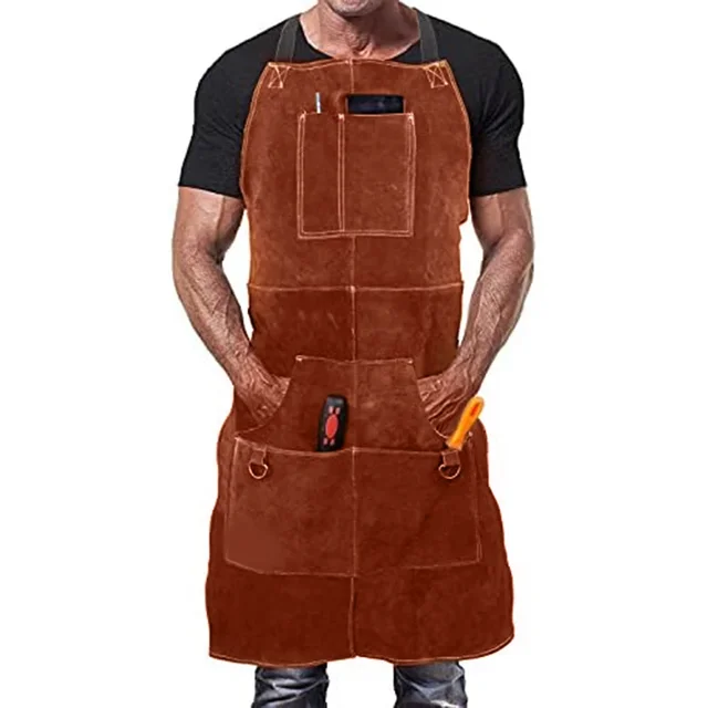 Cowhide Leather Industrial Use Heat And Flame Resistant Apron Leather Work Apron 1.4mm Thick Cowhide Chest To Knees Coverage 1