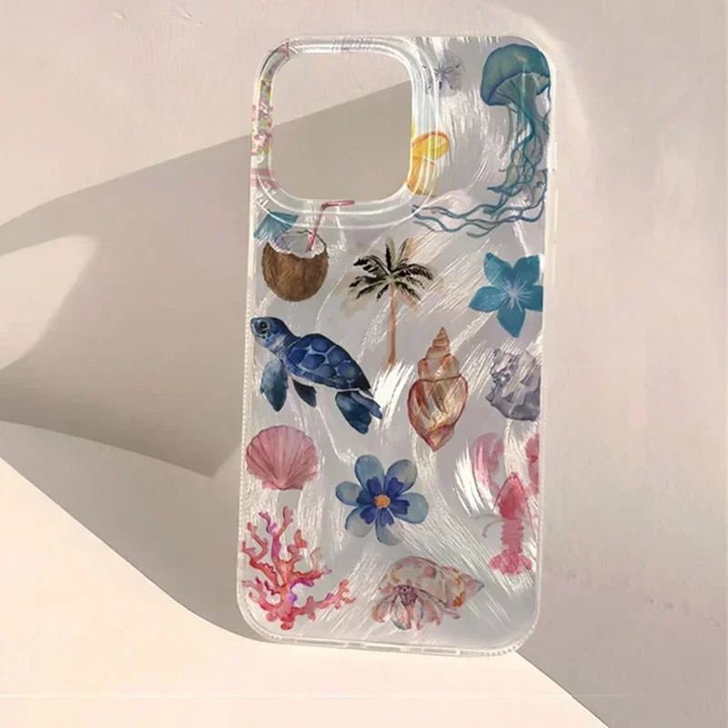 Luxury Ocean-Inspired Starfish & Whale Feather Texture Phone Case