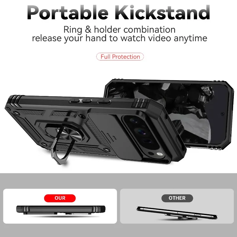 Ultra-Durable 360° Rotating Ring Bracket Case with Slide Lens Protector Cover