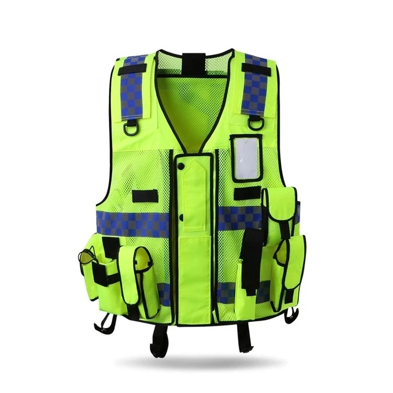 Reflective Vest High Visibility Police Reflective Vest Multi-Pocket Construction Worker Night Running Safety Vest