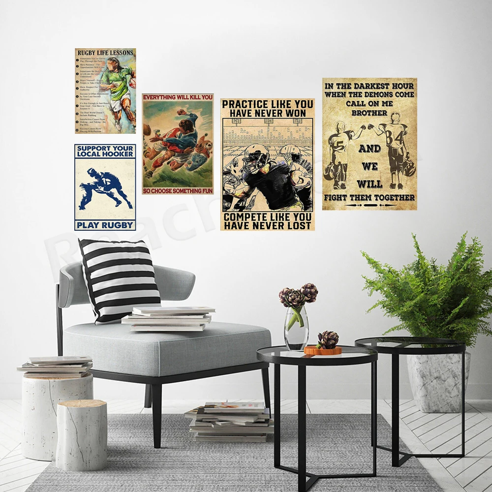 Quadro Su Tela Con Stampe Vintage Rugby, Poster Decorativo Da Parete 40x60 Cm Senza Cornice, Tema Giocatore Che Placca, Arredamento Sportivo