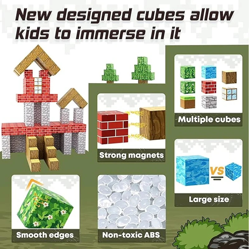 100pcs Magnetic Blocks-Build Mine Magnet World Set for Boys & Girls Age 3+, Sensory Toys for Toddlers Gifts Construction Toys 4