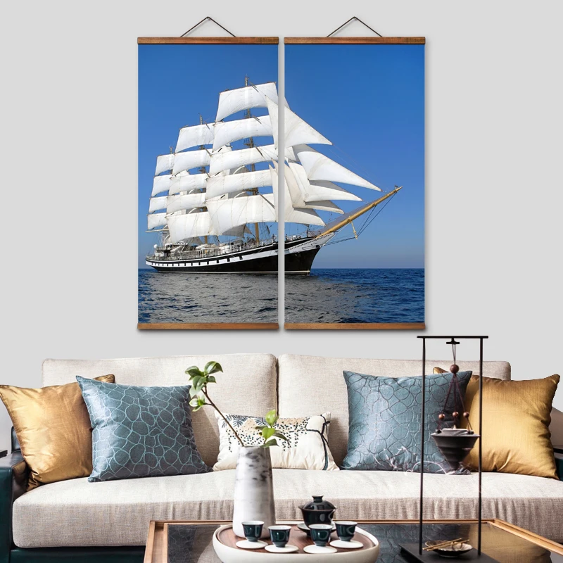 

MT2004 Chinese Style sailing boat Decorative Wall Art Posters Solid Wood Scroll Paintings