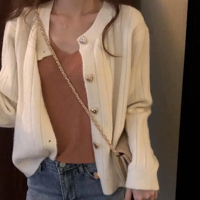 Women Knitted Cardigan Sweater Striped Long Sleeve