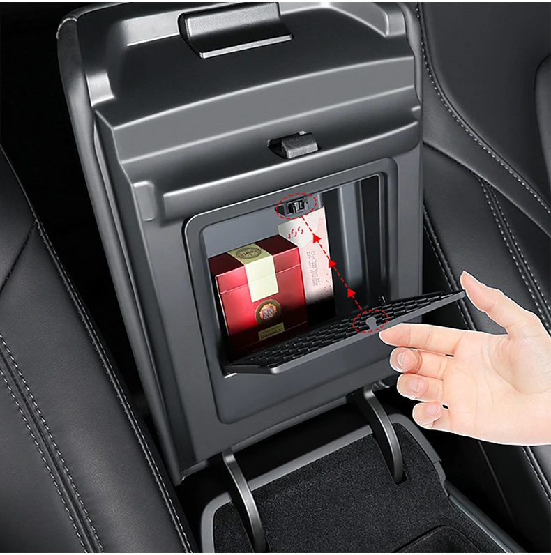 Für Tesla Model 3 Y 2017 2018 2019 2020 2021 2022 2023 ABS Auto Versteckter Aufbewahrungsbox Mittelkonsole Armlehnenabdeckung Organizer – Detail 1