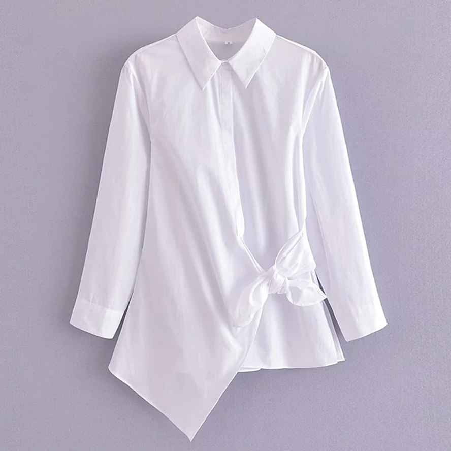 

Elmsk 2023 Summer Fashion Ladies White Shirt Asymmetrical Bow Casual Tops Blouse Women