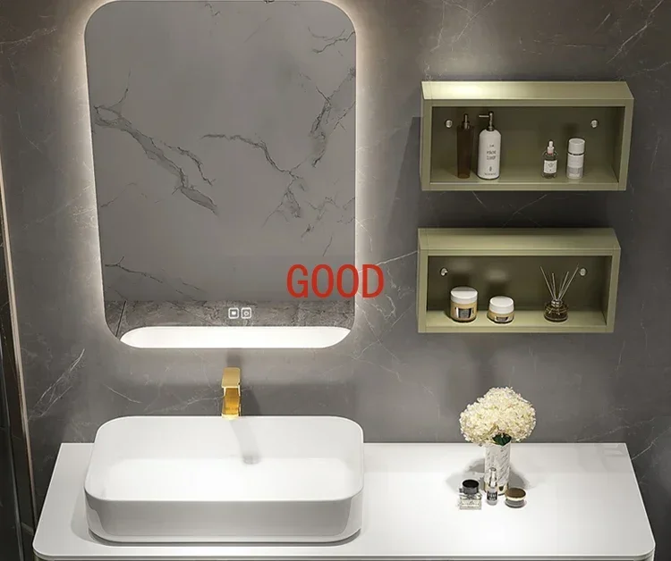 Stone Plate Bathroom Cabinet Solid Wood Wash and Wash Basin Cabinet Combination Washstand Bathroom
