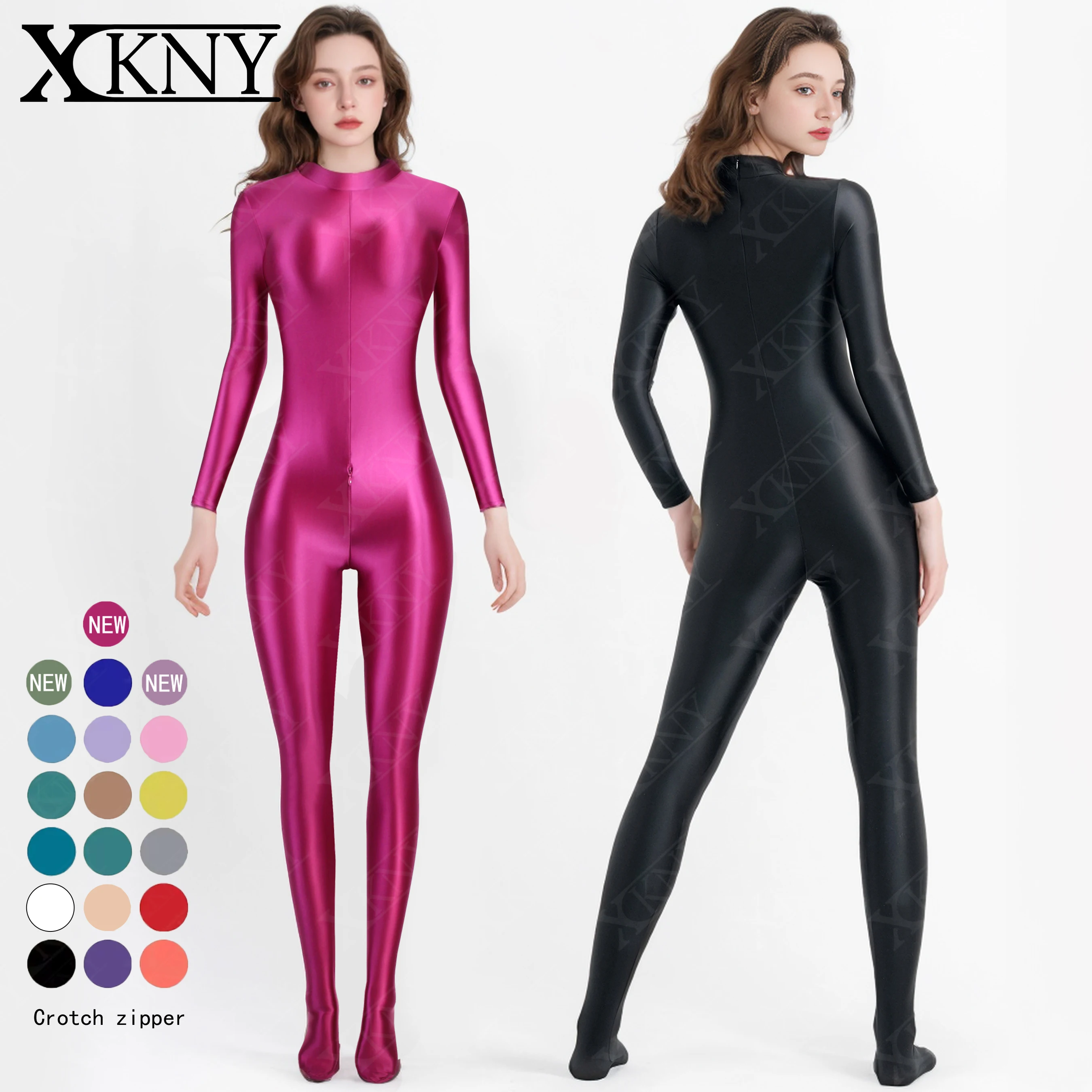 Yoga Bodysuit Oil Long Bidirectional Zipper Overalls