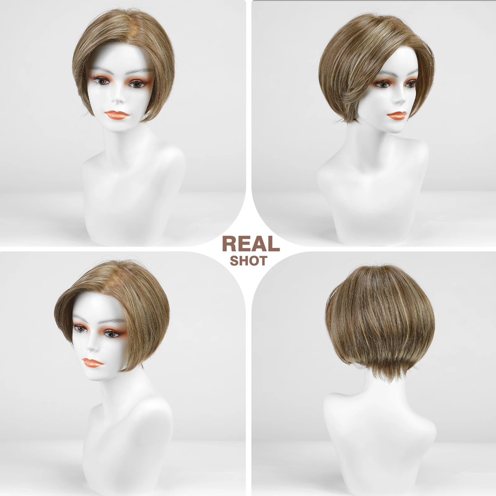 MONO Lace Frontal Synthetic Wigs Short Straight Bob Wig Highlight Gray Brown Blonde Mixed Wig For Women Daily Wig Heat Resistant