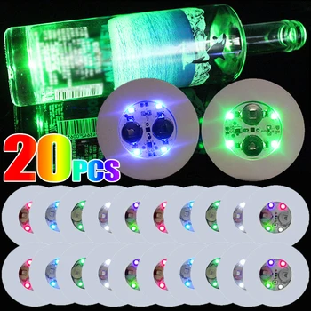 LED 배터리 전원 발광 코스터 스티커, 술병 마시는 유리 컵 매트, 클럽 바 파티 장식 조명, 20 개, 10 개, 5 개, 2 개