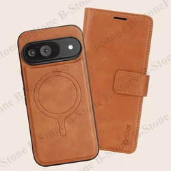 Premium 2 - in - 1 Leather Flip Wallet Case with Wireless Charging and Card Holder - Google Pixel 10a (Brown)