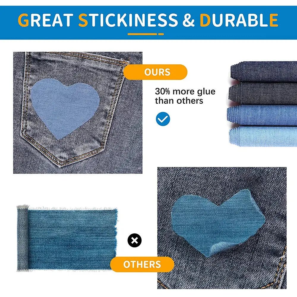 1.5 Meters Iron on Patches Denim Patches Kit for Inside Jeans Clothing Repair Mending Jeans Trousers Fabric Denim Craft
