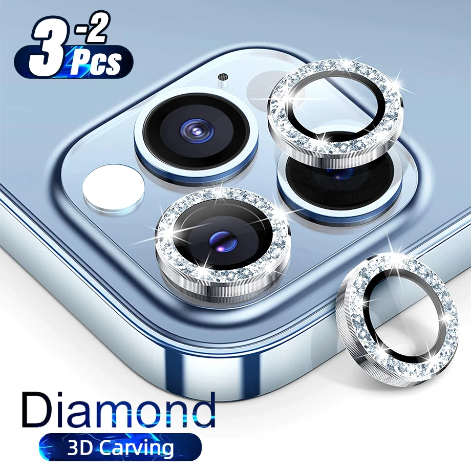 3D Carving Diamond Camera Lens Protector On Per Iphone13 Pro Max 11 Pro Sierra Blue Back Camera Lens Glass Per Iphone 12 Pro Max