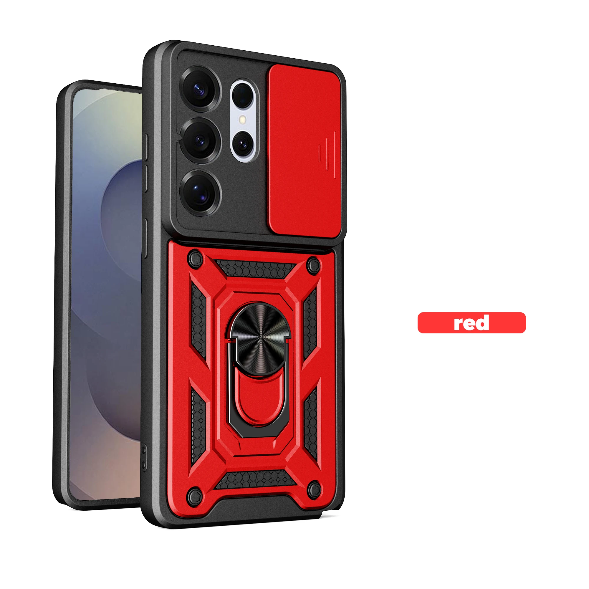 Magnetic Ring Holder Armor Phone Case with Slide Camera Protector