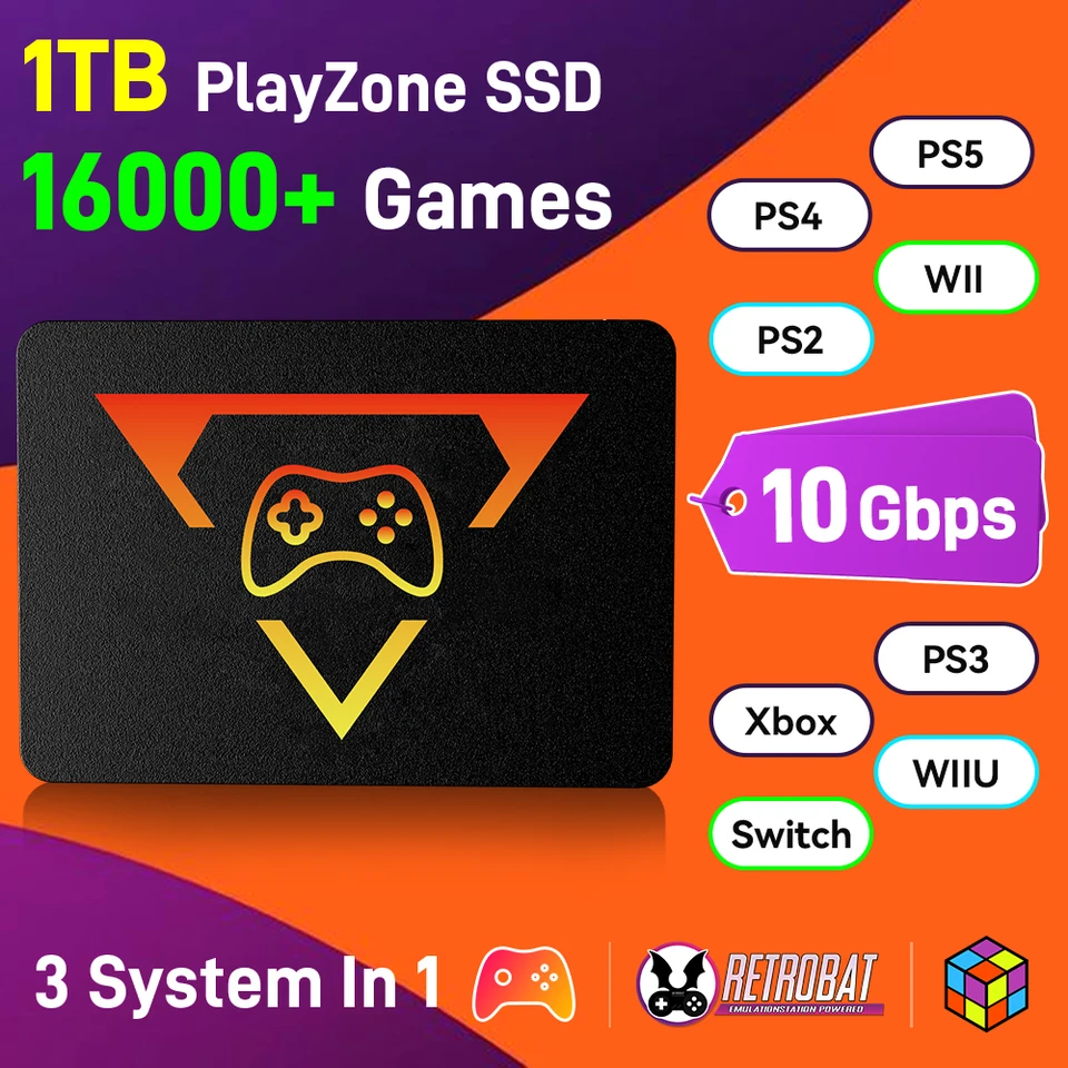 Portable Retro Game SSD PlayZone 1TB Launchbox/Playnite/Retrobat