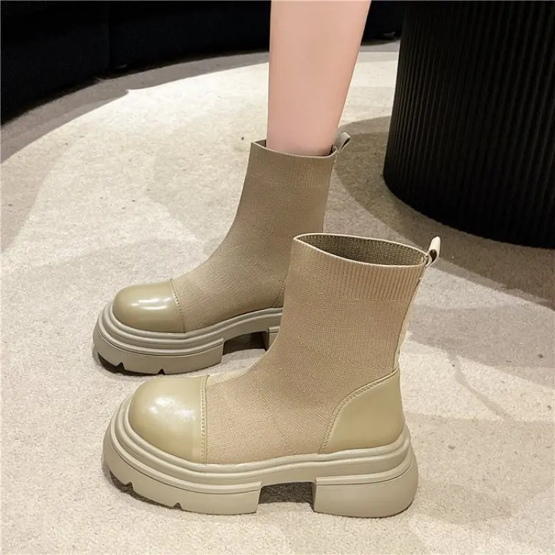 2024 New Platform Shoes Women Boots Round Toe Zipper Spring Autumn Fashion Ankle Female Botines De Mujer Chelsea Casual Boots